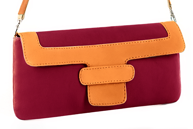Burgundy red and apricot orange women's dress clutch, for weddings, ceremonies, cocktails and parties. Front view - Florence KOOIJMAN